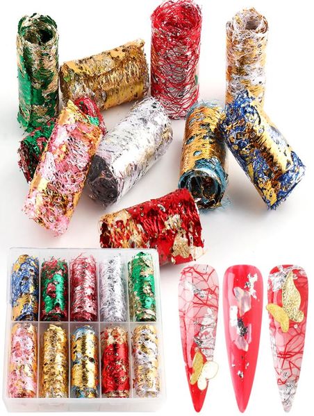 

10 rolls 3d mesh nail art stickers gold silver aluminum foils decals hollow net line tape on nails manicure decorations8353135, Silver;gold
