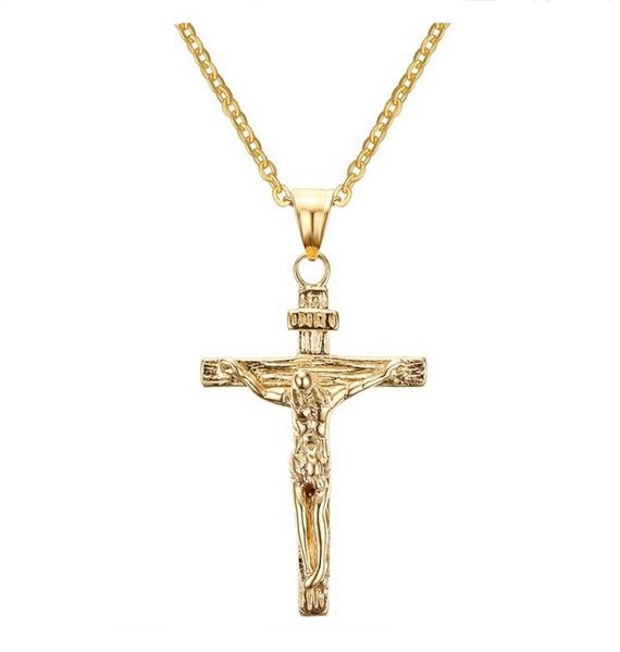 

jesus piece pendant christian jewelry gift whole vintage stainless steel18k gold plated chain cross necklace men9972808, Silver