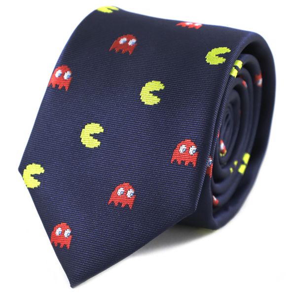 

bow ties microfiber jacquard game theme character symbol yellow and red ghost tie men necktie father's day birthday wedding accessory 2, Black;gray