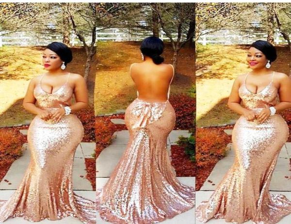

glitter rose gold sequin prom dresses open back plus size spark mermaid formal evening gown new fitted black girls homecoming5199542