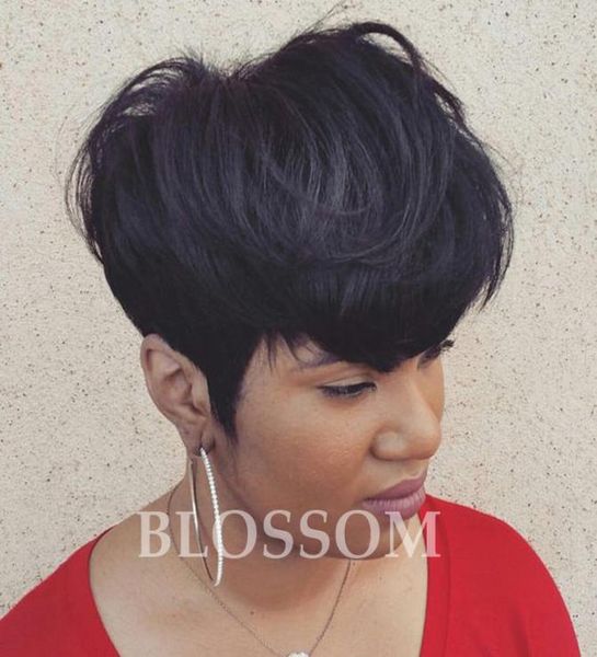 

glueless full lace human natural hair wigs brazilian virgin cut hair short lace front human cut hair wigs for black women2368389, Black;brown