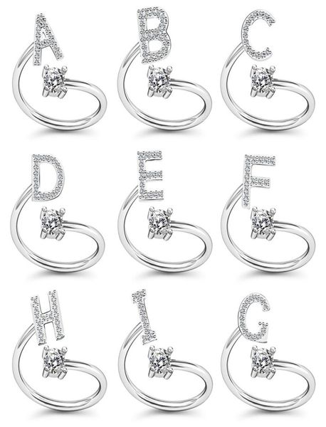 

fashion 26 letters open ring for women crystal rhinestone initial az letter open finger rings female engagement ring party jewelr4053438, Silver