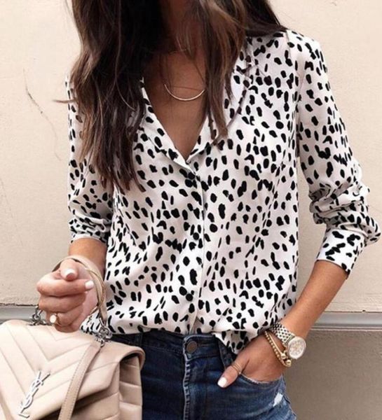 

women039s blouses shirts leopard print long sleeve shirt with vneck for women lightweight temperament mujer de moda 2021575345, White