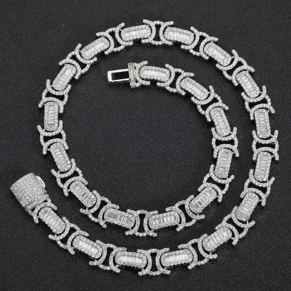 

20mm 16" 18" 20" 22" 24 inches hip hop bling jewelry men necklace vvs baguette moissanite iced out cuban chain, Silver