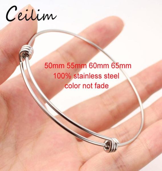 

stainless steel expandable wire bangles 16mm thick kids size 50mm65mm adjustable bracelets for diy jewelry3366993, Black