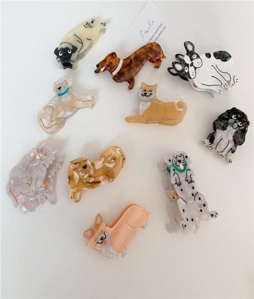 

korea unique animal hair accessories acetate hairpin french corgi dog cute animals geometric grasp hair clip claw 15 styles5907104, Slivery;white