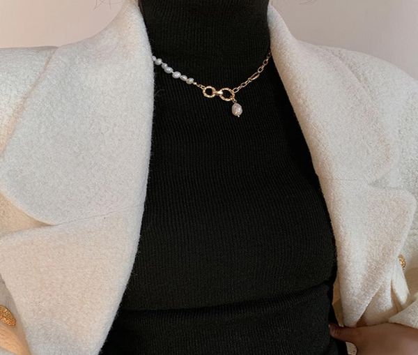 

necklace real gold electroplating fashion splicing pearl nelace baroque pearl pendant personalized sweater chain1485372, Silver