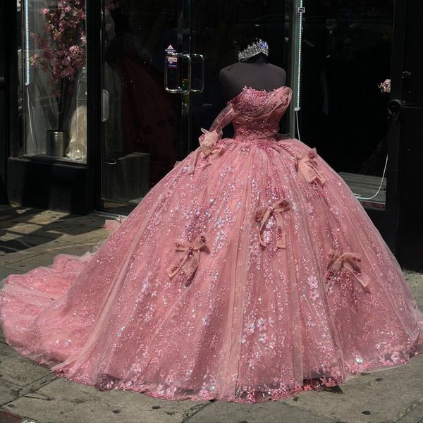 

rose red shiny quinceanera dress off the shoulder princess applique lace bow gift long puffy skirt formal birthday party gown, Blue;red