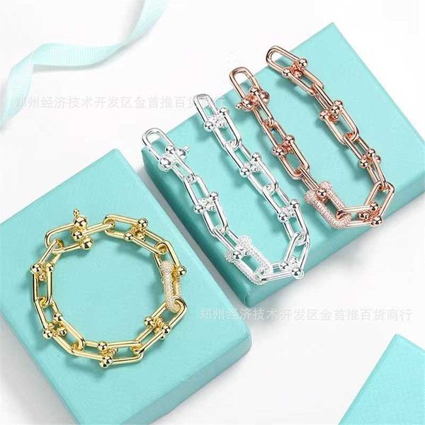 

designer tiffay horseshoe buckle female bracelet with diamond inlay and u-shaped interlocking ring niche couple bracelet, Black