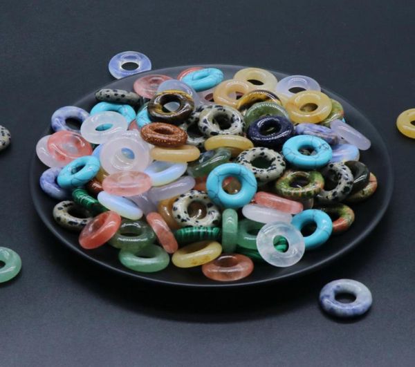 

20mm loose healing natural crystal stone circle donut seven chakra rose quartz for necklace ring earrrings jewelry accessory 1813 3656786, Black