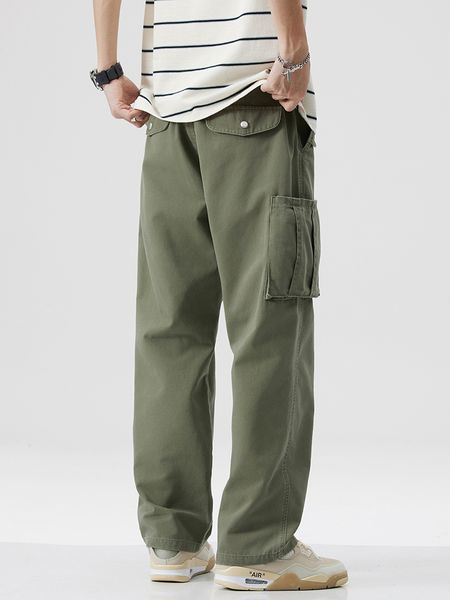 

men s pants spring summer baggy cargo men multi pockets streetwear hip hop wide casual cotton long straight work trousers male 230718, Black