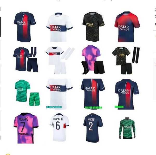 

2023 2024 mbappe soccer jerseys lee kang in maillot de foot hakimi verratti football shirt 23 24 sergio ramos psgs hommes enfants kids kimpe, Black;yellow