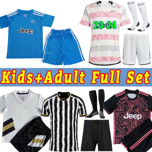 

23 24 vlahovic chiesa milik soccer jerseys 2023 2023 pogba men bonucci football shirts kit mckennie di maria uniform juventus men kids child, Black;yellow