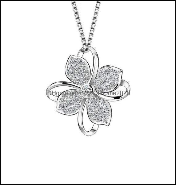 

pendant necklaces four leaf clover choker necklace jewelry flower 925 sier pendants chain birthday gift for women drop delivery ot1719128, Silver
