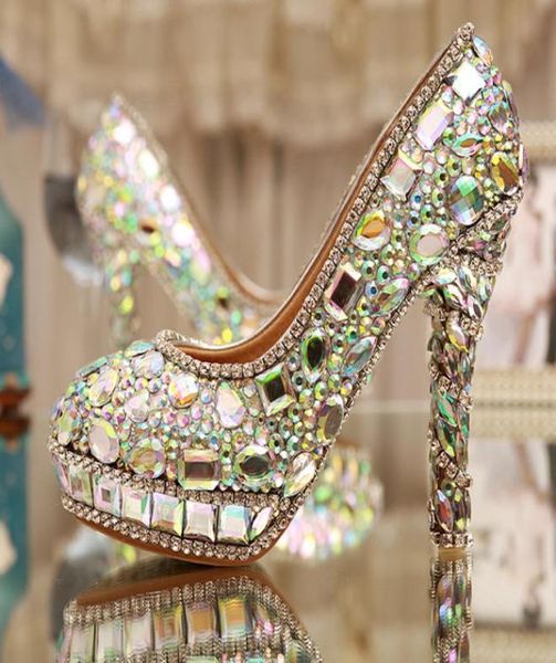 

fashion ab crystal heels luxury diamond platform bridal pumps wedding shoes beautiful lady sparkling prom party shoes mother of br6757000, Black