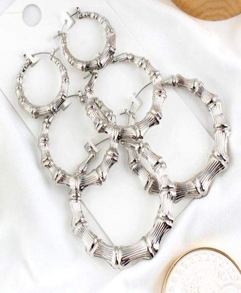 

slivergold color big bamboo circle hoop earrings for women hip hop large celebr n58f1909780, Golden;silver