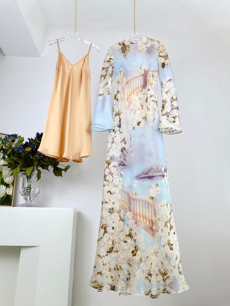 

casual dresses australian designer dress 2023 autumn/winter new readymade fashion show series silk long sleeve dress, Black;gray