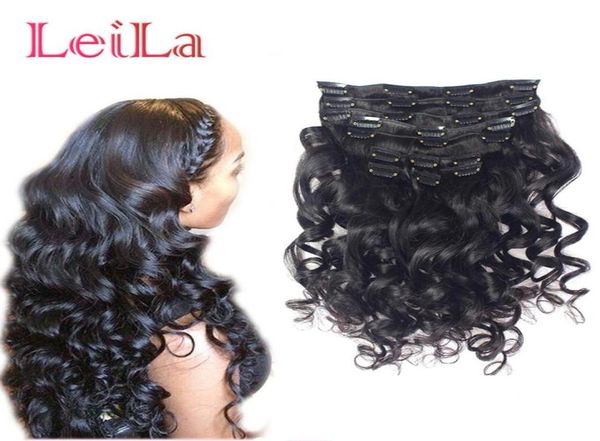 

malaysian virgin hair clip in human hair loose wave clip in human hair extensions 70120g loose wave 7pcs9987017, Black;brown