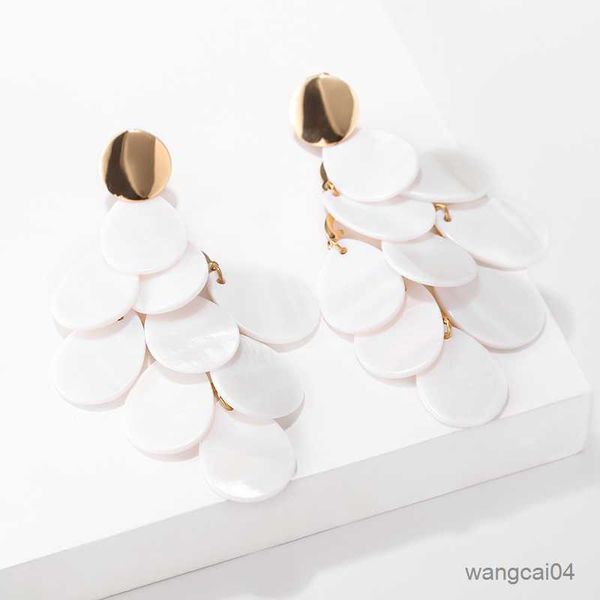 

charm new fashion shell leaves tassel clip earrings without for women gilrs ladies statement jewelry r230719, Golden