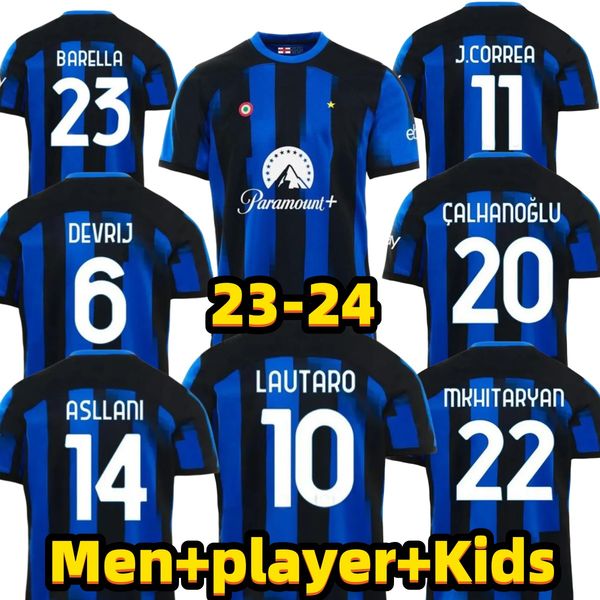 

lukaku 23 24 soccer jersey barella lautaro inters alexis dzeko correa away third milans uniforms 2023 2024 football shirt men player kids so, Black;yellow