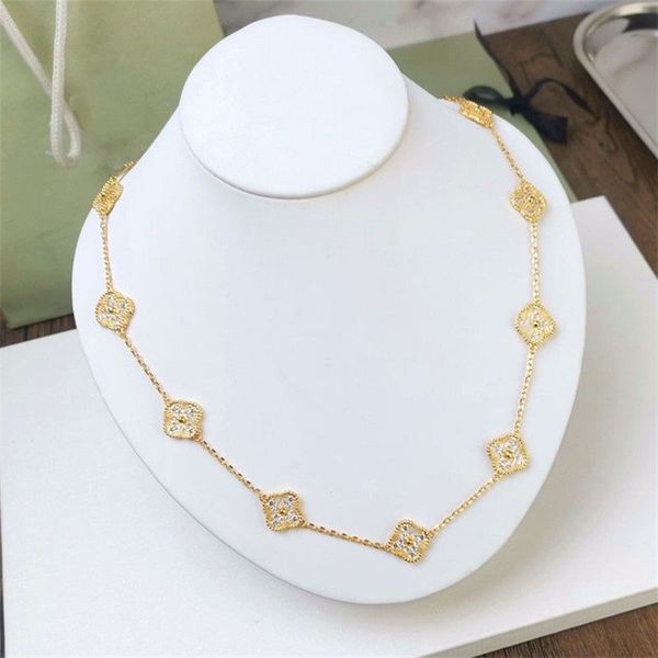 

luxury necklaces designer ten flowers four-leaf diamond agate turquoise classic necklaces charm rose gold silver plated agate for women long