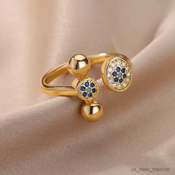 

band rings round zircon rings for women gold plated open stainless steel ring cubic zirconia wedding jewerly r230719, Silver