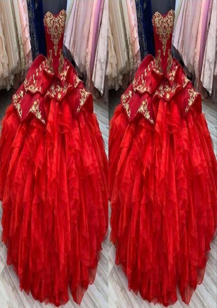 

2022 real po red gold embroidery ball gown quinceanera dresses organza ruffles beaded sequins sweet 16 dress vestidos 15 anos6109501, Blue;red