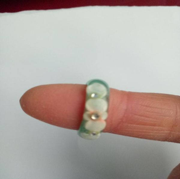 

natural jade agate jade pulp green flower ring couple ring etc3009201, Silver