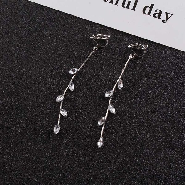 

charm fashion charm long crystal rhinestone statement clip on earrings without pierced for wedding jewelry r230719, Golden