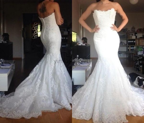 

elegant mermaid wedding dresses bridal gowns 2021 strapless backless sweep train appliques garden country vestidos de novia plus s3192287, White