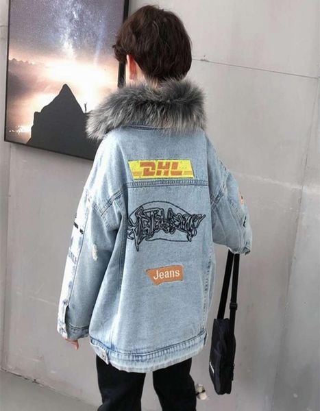 

hoodies sweatshirts physical shooting winter cloth clothing boy039s wool collar plush denim coat middle and large children04148684, Black