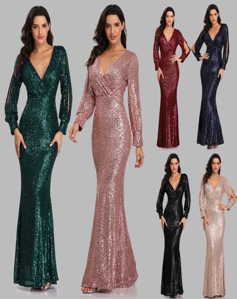 

boutique occasion dresses vneck mermaid evening dress long prom full sequined long sleeves3029157, Black