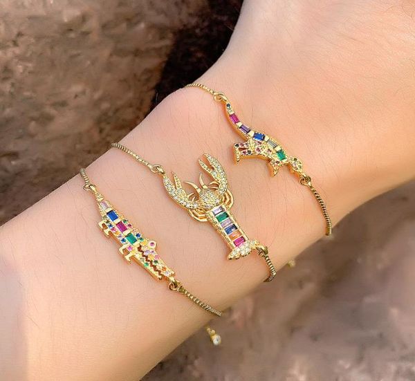 

charm bracelets gold dinosaur crocodile rainbow bracelet for women girl cubic zirconia bangle adjustable fashion jewelry5216502, Golden;silver