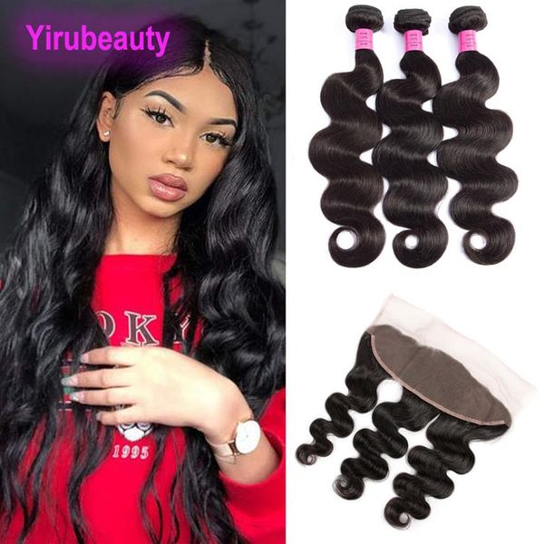 

peruvian 100% human hair whole body wave 3 bundles with 13x4 lace frontal pre plucked natural color weaves 10-28inch194w, Black;brown