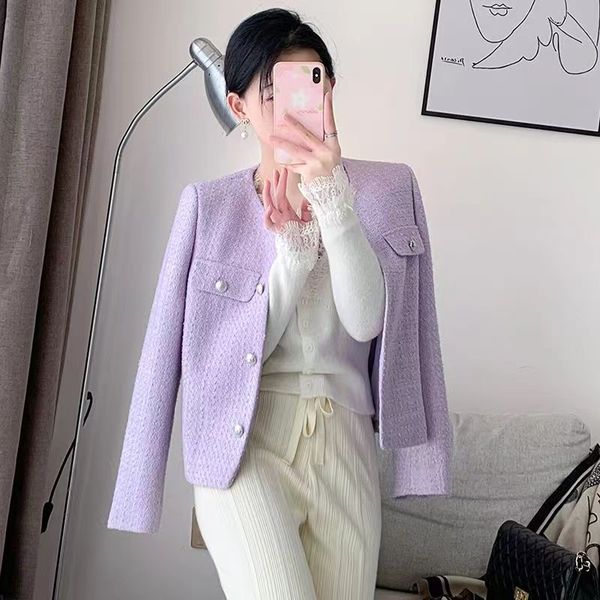 

designer small fragrance coat women's short 2023 spring dress new versatile temperament spring and autumn tweed small short coat size s, Black;brown