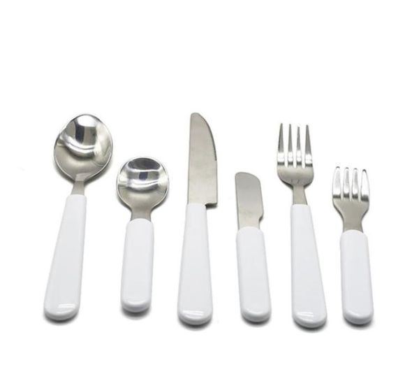 

sublimation white tableware set stainless steel cutlery dinnerware western silverware kitchen knife spoon fork dinner set kids adu1907511