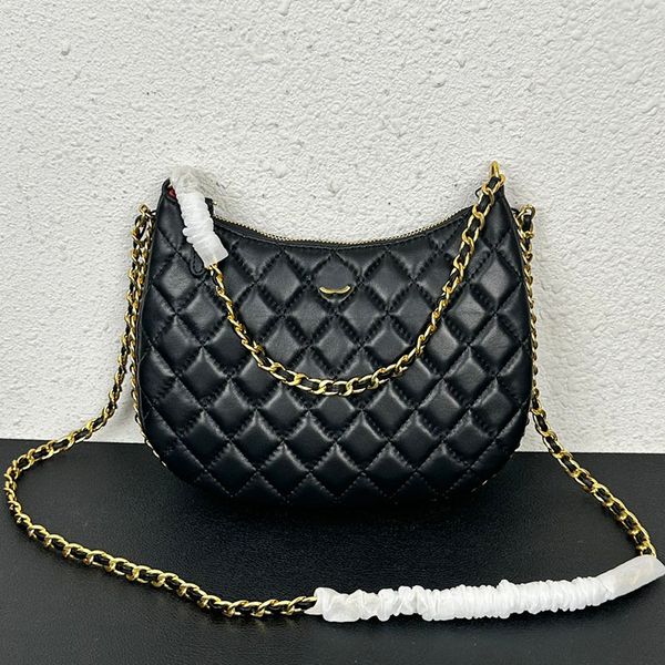 

women designer half round zipper underarm bag medium hobo lambskin leather gold metal hardware two matelasse chain outdoor crossbody shoulde