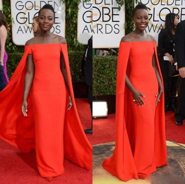 

red capet celebrity prom dress golden globe award lupita prom dresses off shoulder 2014 fancy cape cloak bateau sheath evenin5429897, Black