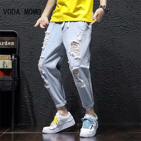 

men's shorts korean fashion men wide leg jeans autumn streetwear straight baggy denim pants rippped male brand trousers jeans 230719, White;black