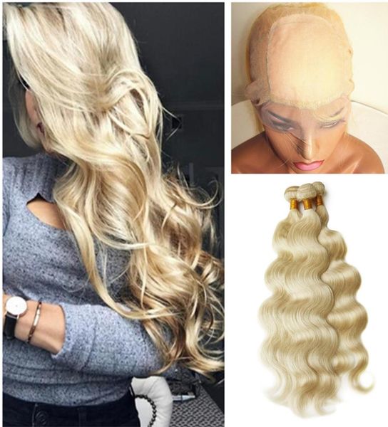 

silk base blonde 360 lace frontal with bundles brazilian human hair lace frontal weave 44 silk base 360 closure with body wave ha7890183, Black;brown