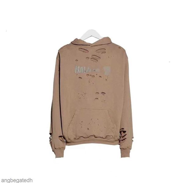 

2023 new men's hooded sweater french fashion designer perforated men's and women's quality bal printed sweater jackets6iw, Black