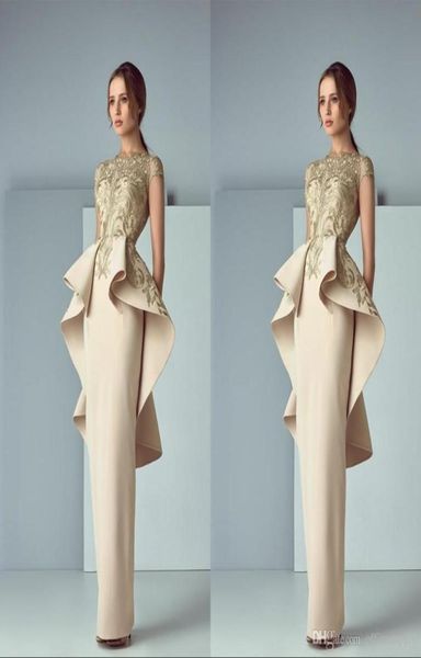 

champagne arabic evening dresses ruffles sheer bateau neck back peplum evening gowns sweep train formal prom dress ogstuff formal 1823659, Black;red