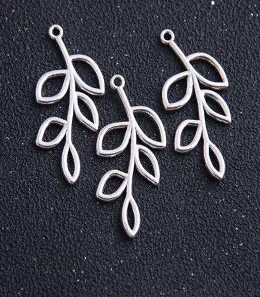 

100pcs antique silver leaf branch connectors pendant charms for necklace jewelry making findings 22x41mm3330399