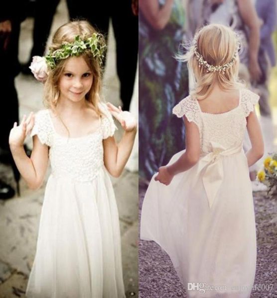 

empire waist vintage flower girl dress with cap sleeves0124563761, White;blue