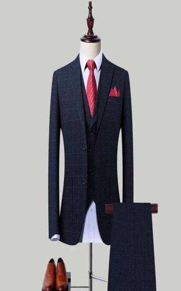 

men suits business suit threepiece suit trim groom british plaid wedding custom made groom wear office ourfit6439606, Black;gray