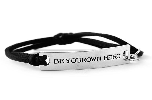 

quotbe yourown heroquotinspirational leather bracelets mens letter word charm adjustable bangle for women fashion jewelry frie5426117, Golden;silver