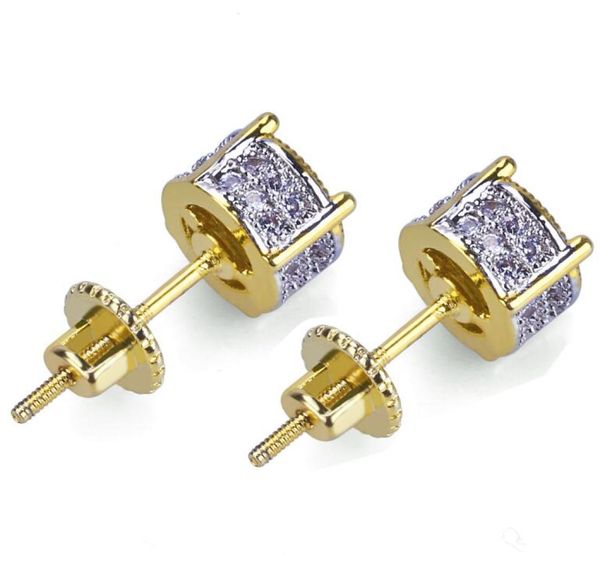 

wedding earrings stud hip hop diamond stud earrings with gift box iced out bling cz rock punk round wedding gift6072553, Golden;silver