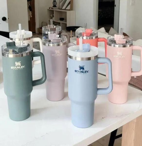 

with stanley logo pink 40oz mugs tumblers with handle insulated tumbler lids straw stainless steel coffee termos cup ready to ship cream h2.