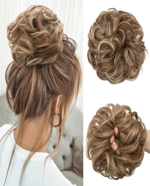 

lans messy hair bun extensions 3pcs lot curly wavy synthetic chignon hairpiece scrunchies scrunchy updo hairpiece for women ls147341167, Black;brown