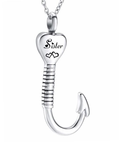 

fashion custom name fish hook cremation urn ash holder pendant heart necklace for men women memorial keepsake jewelry4954354, Silver